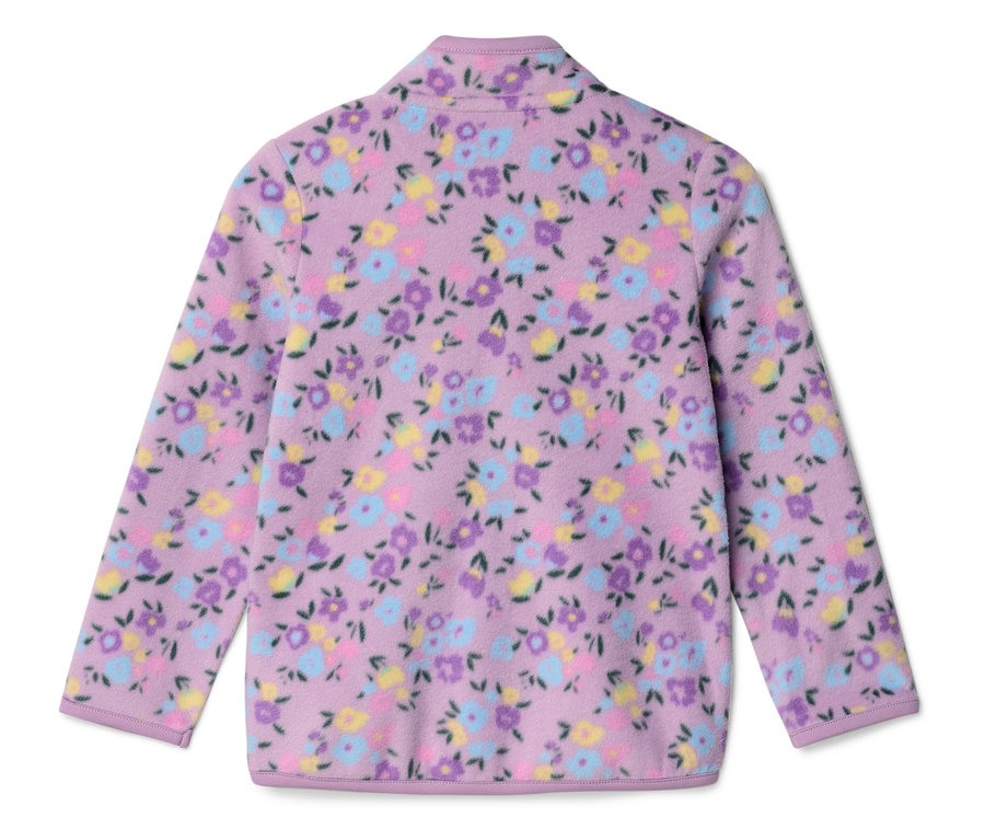 Svetlofialová fleecová bunda s kvetinovou potlačou.