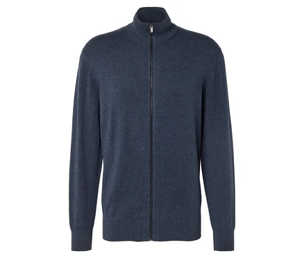 Modrý pletený kardigán na zips.