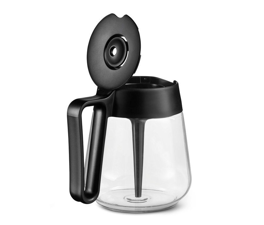 Detailný pohľad na čierny kávovar na prekvapkávanú kávu »Let's Brew« s otvoreným vekom.