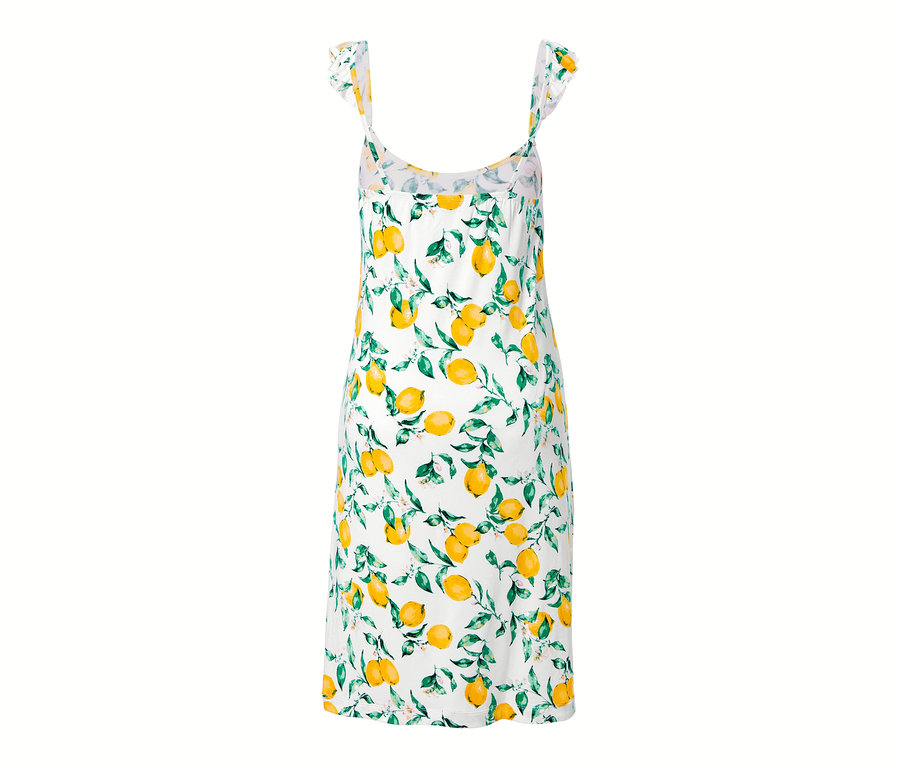 Biela nočná košeľa na ramienka s potlačou citrónov a zelených listov.