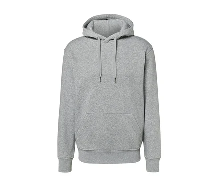 Sivá melírovaná mikina s kapucňou.