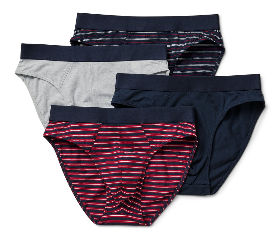 Štyri kusy slipov rôznych farieb a vzorov.