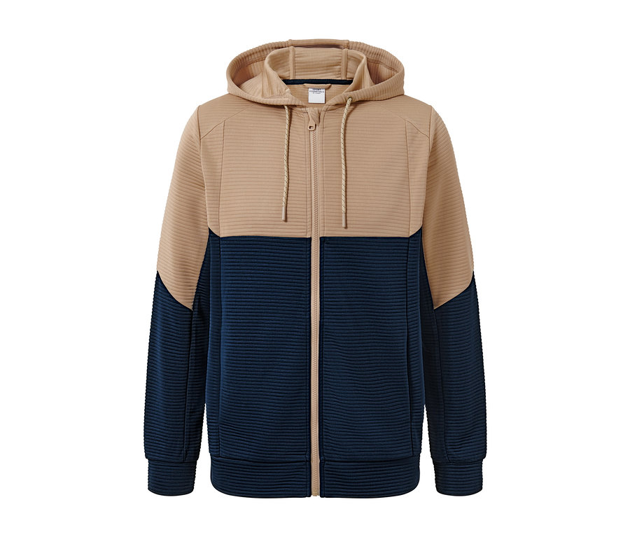 Funkčná bunda v béžovej a tmavomodrej farbe.