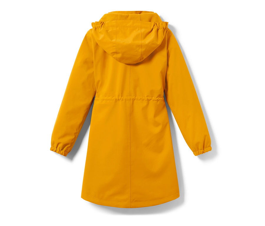 Žltá detská parka do dažďa zozadu.