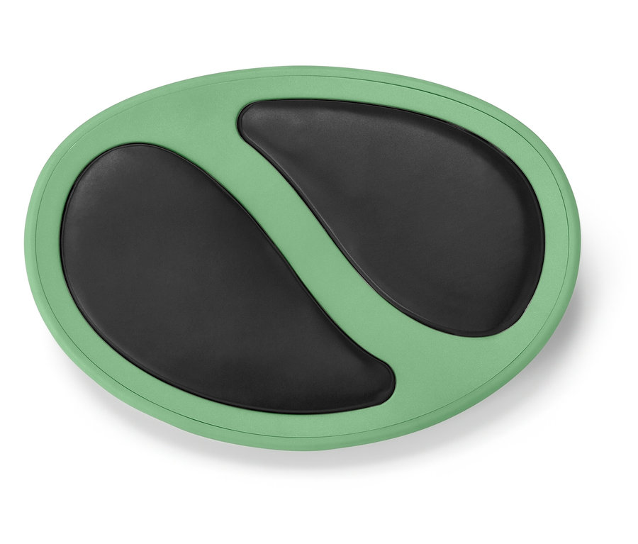 Svetlozelená oválna podložka s dvoma čiernymi oválnymi priehlbinami.