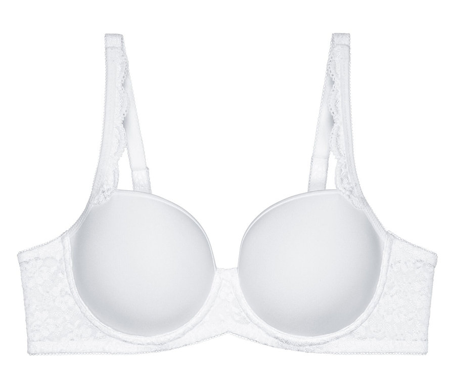 Biela podprsenka Triumph Amourette Maxi WP s hladkými, vystuženými košíčkami a čipkovanými detailmi po stranách a na ramienkach.
