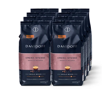 Osem balení zrnkovej kávy DAVIDOFF CAFÉ Crema Intense.