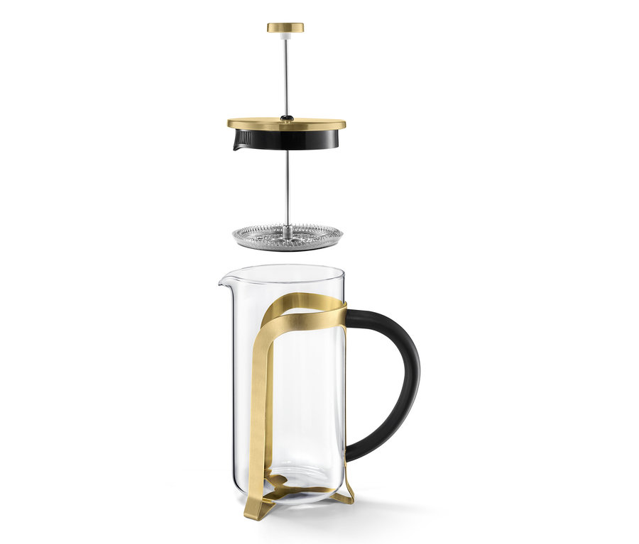 Rozložená zlatá kanvica french press 800 ml na 6 šálok.