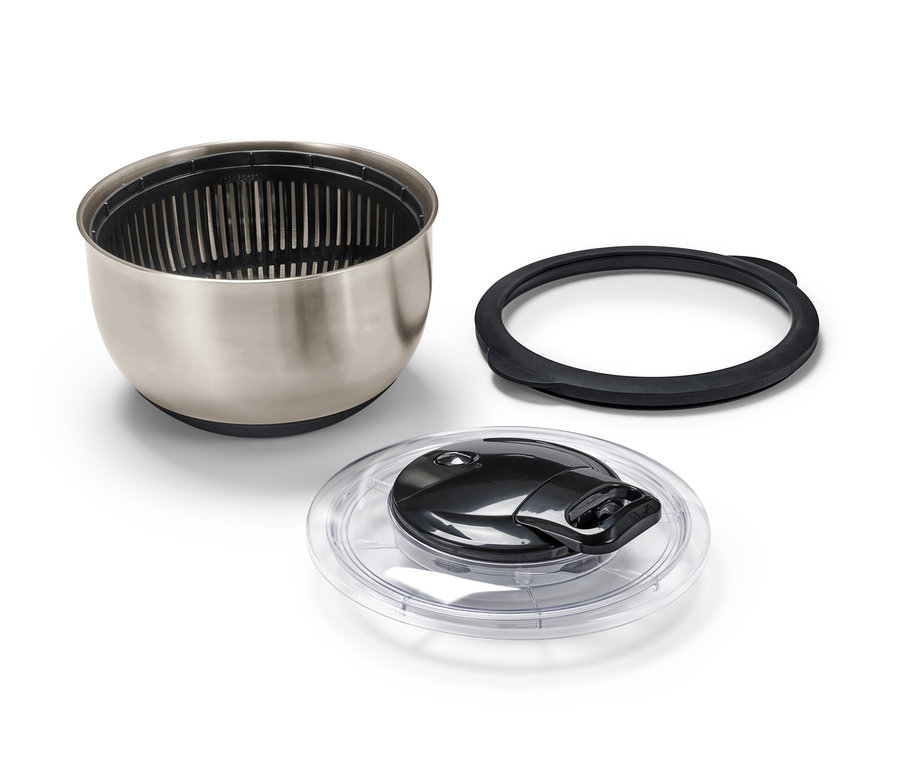 Rozložená odstredivka na šalát z ušľachtilej ocele s vekom.