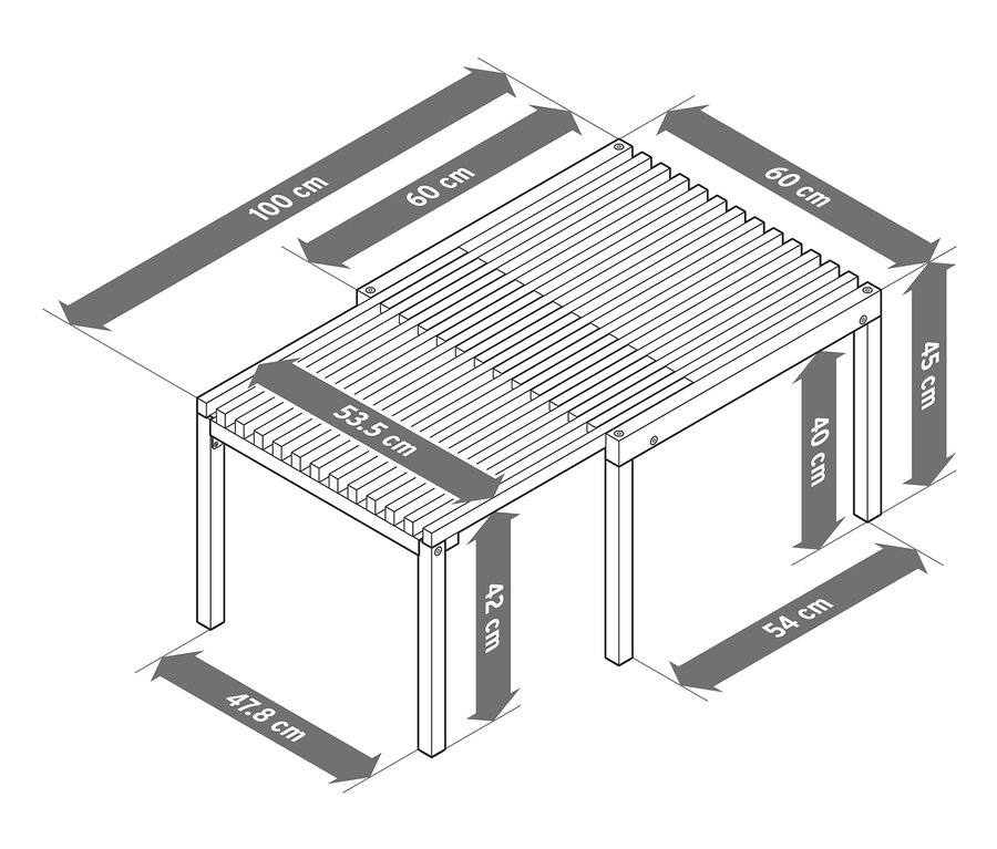 Diagram rozmerov rozkladacieho konferenčného stolíka.