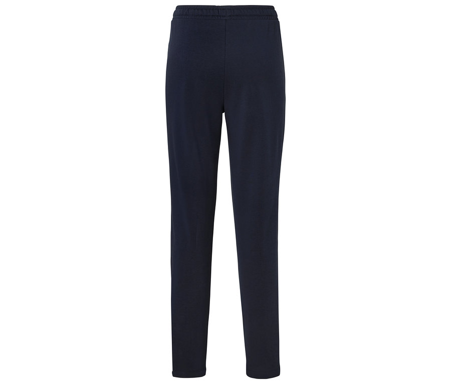 Tmavo modré nohavice s elastickým pásom.
