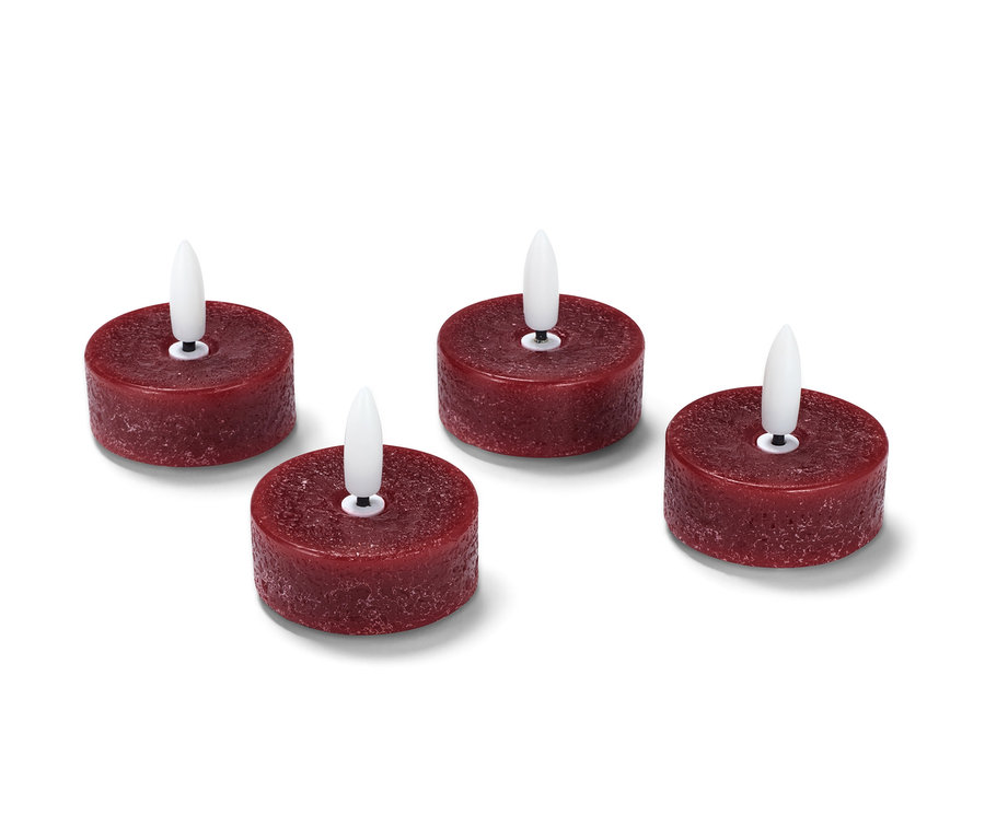 Štyri červené LED čajové sviečky z pravého vosku.
