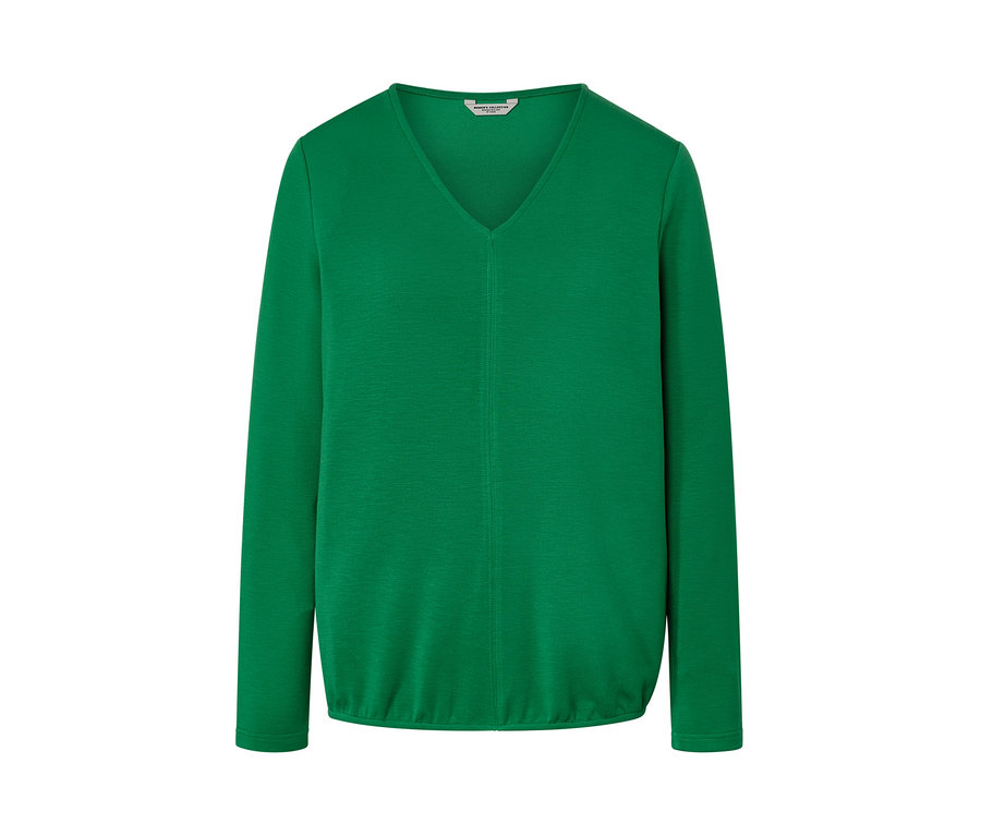 Zelené blúzkové tričko zo zmesi modalu s dlhými rukávmi a véčkovým výstrihom.