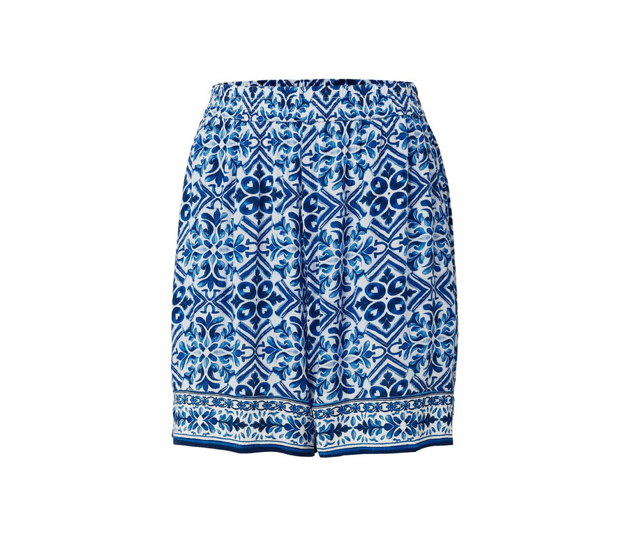 Modré tkané šortky s potlačou.