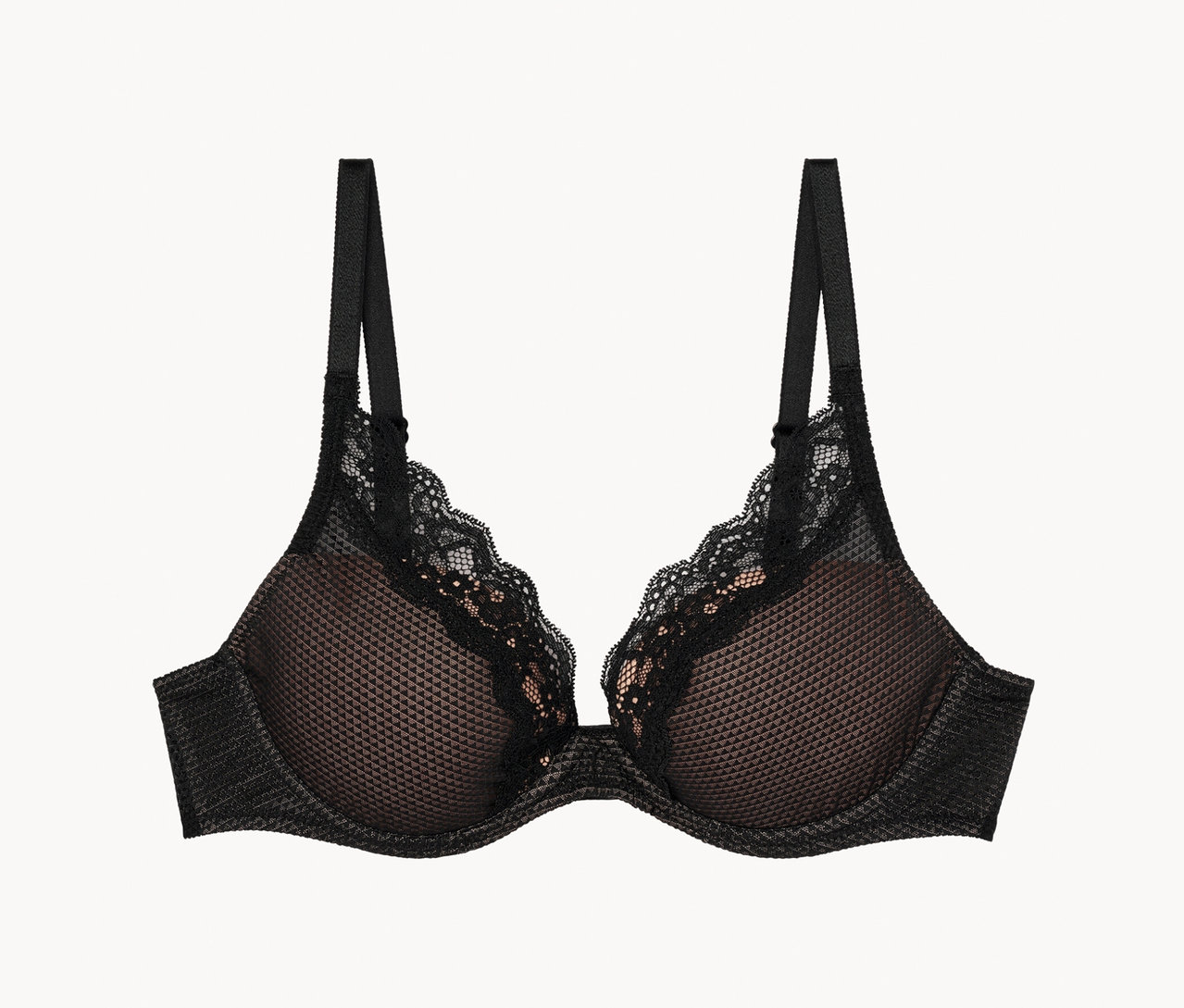 Čierna podprsenka s čipkovaným lemom.