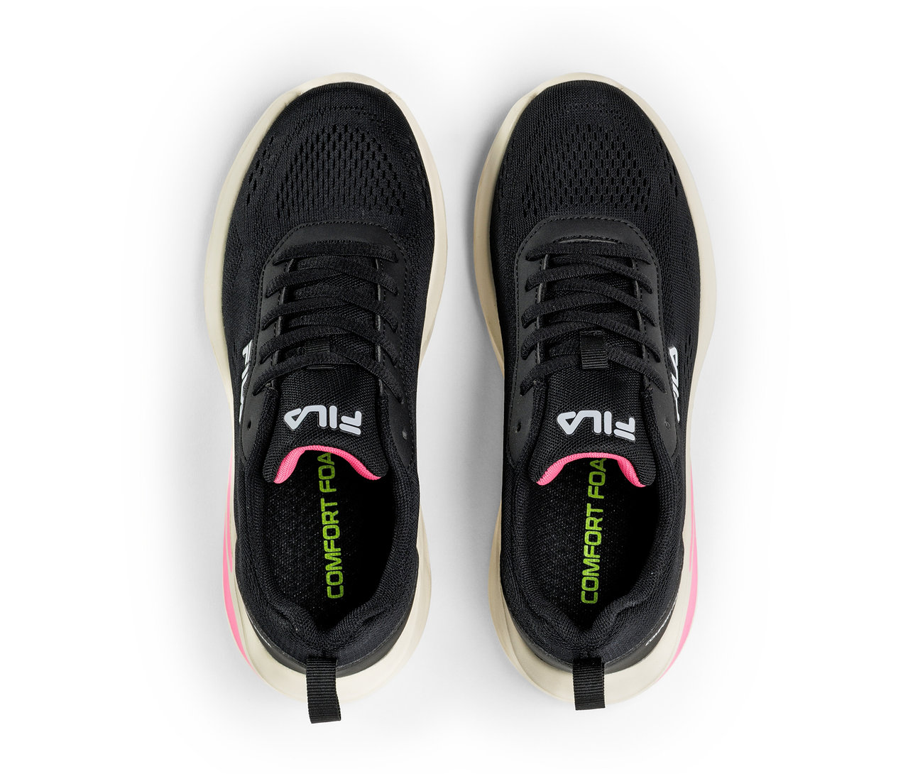 Pohľad zhora na dvoje čierne dámske tenisky FILA Specctris.