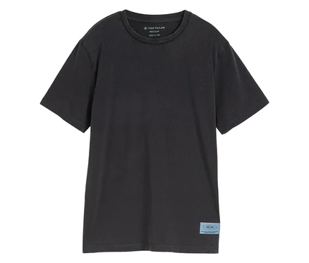 Detské základné tričko s optikou kyselinového prania Tom Tailor, coal grey leží na bielom pozadí.