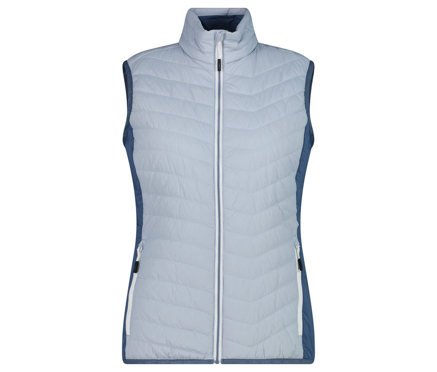 Svetlomodrá prešívaná vesta so zipsom po celej dĺžke.