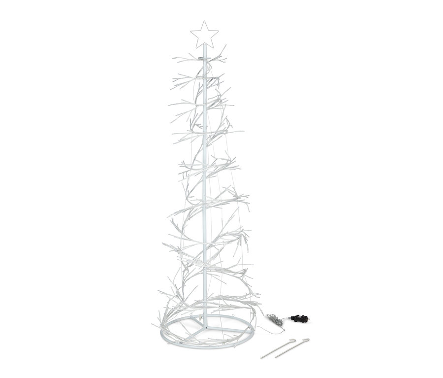 LED strom »Špirála« s hviezdou na vrchole a napájacím káblom.