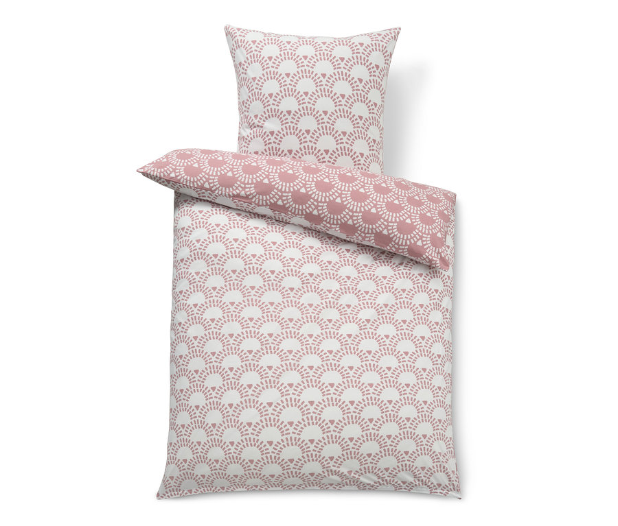 Ružová džersejová posteľná bielizeň štandardnej veľkosti s geometrickým vzorom.