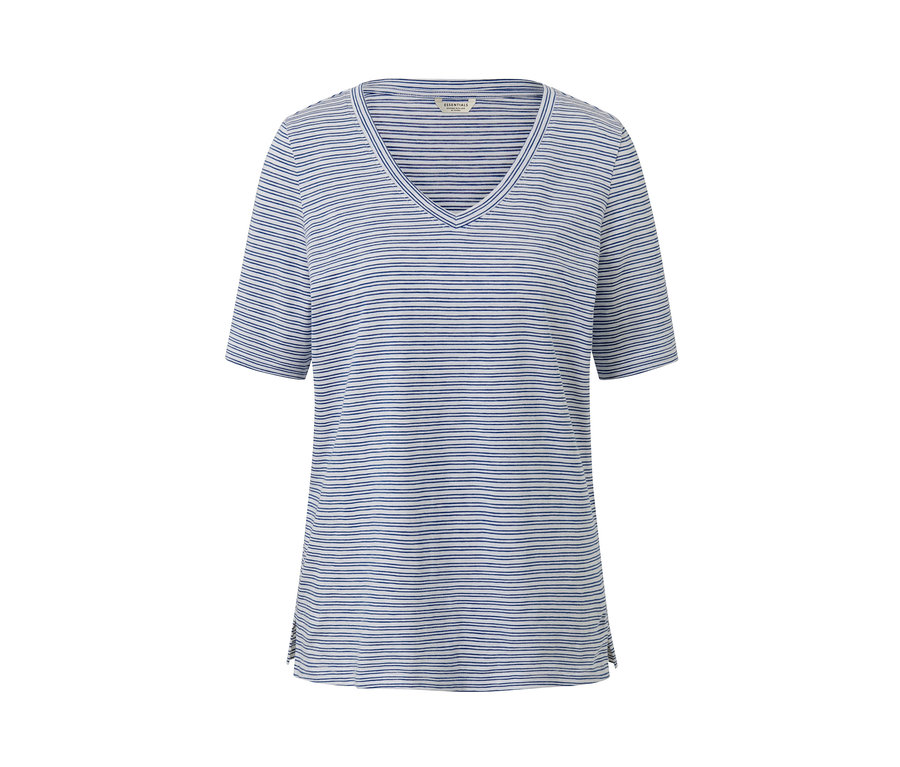 Prúžkované tričko s krátkym rukávom a véčkovým výstrihom.