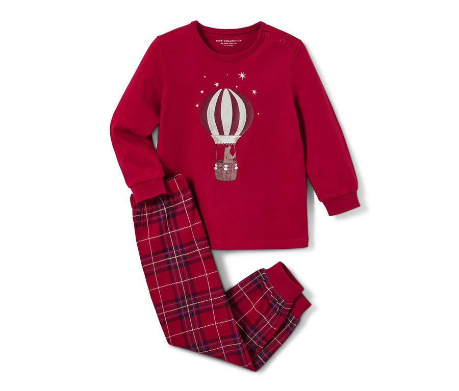 Červené detské pyžamo »Ballon«, glow in the dark. Súprava sa skladá z trička s dlhým rukávom a károvaných nohavíc.
