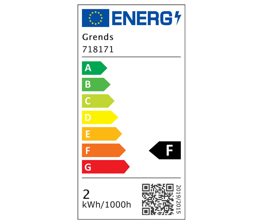 Energetický štítok Grends 718171, trieda F, spotreba 2 kWh/1000h.