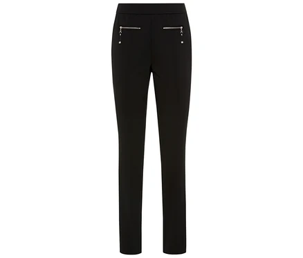 Čierne nohavice Olsen, slim, s vreckami na zips hore.