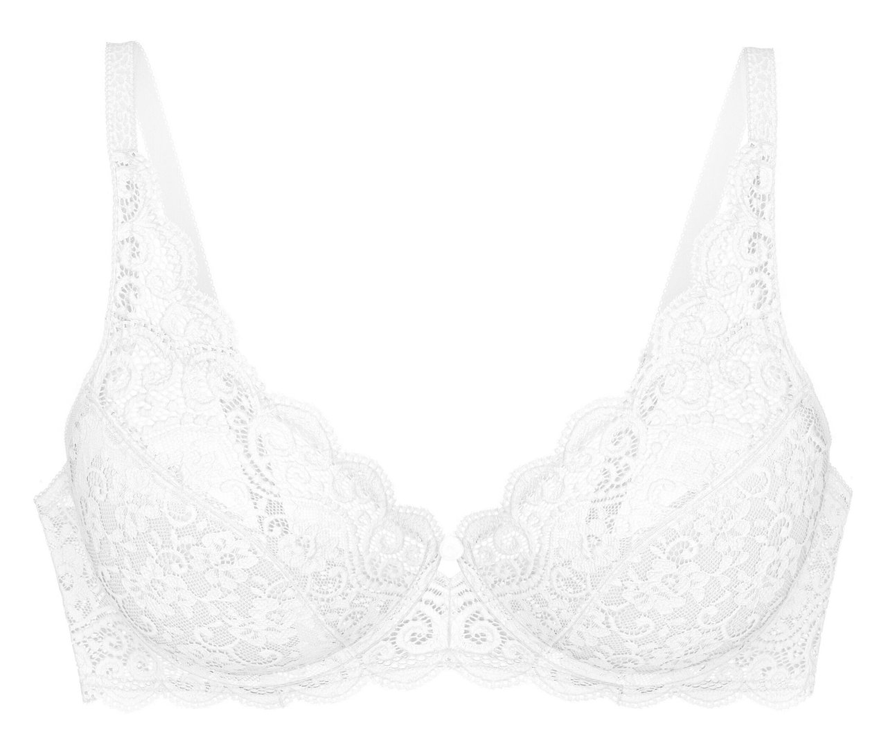 Biela podprsenka Triumph Amourette Maxi W z čipky s vlnitým okrajom.