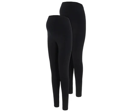 Dvoje čierne legíny MAMALICIOUS MLEMMA LONG LEGGING 2-P A. E. NOOS ležia vedľa seba.
