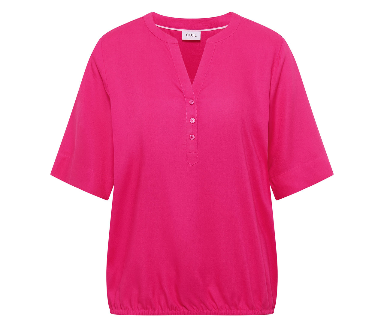 Ružová tuniková blúzka CECIL s véčkovým výstrihom a krátkymi rukávmi.