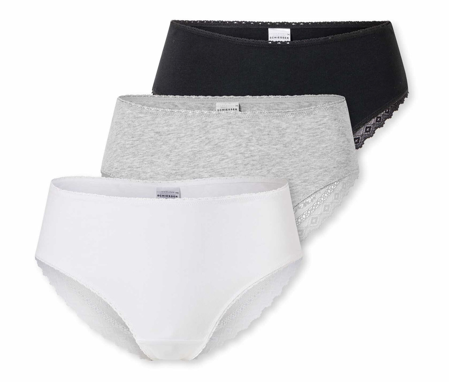E-shop Brazílske nohavičky SCHIESSER, 3 ks, čierne, biele, sivý melír