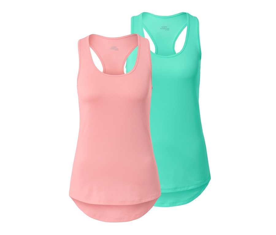 Dva funkčné topy: jeden lososový a jeden mätový.