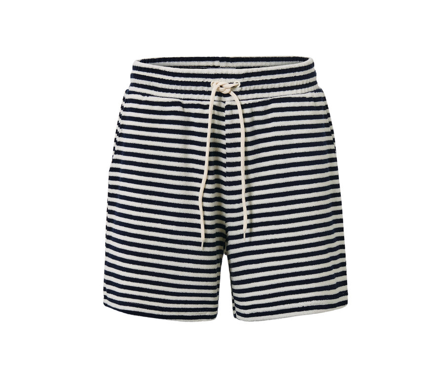 Pruhované froté šortky s bielou sťahovacou šnúrkou.