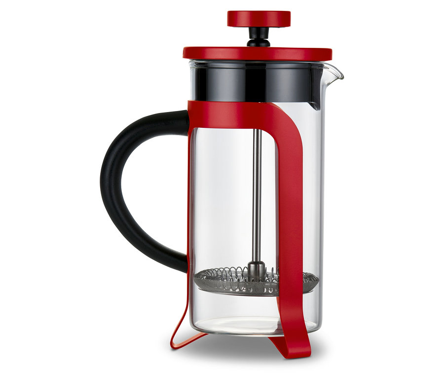 Červená kanvica french press 300 ml na 2 šálky.
