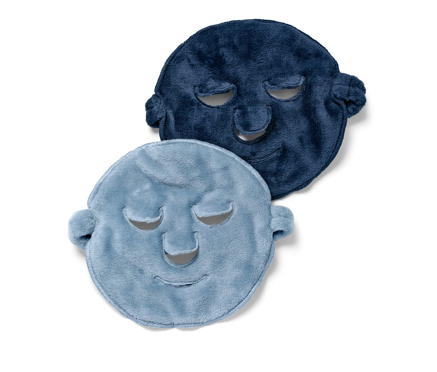 Dve pleťové masky, jedna svetlomodrá a jedna tmavomodrá.