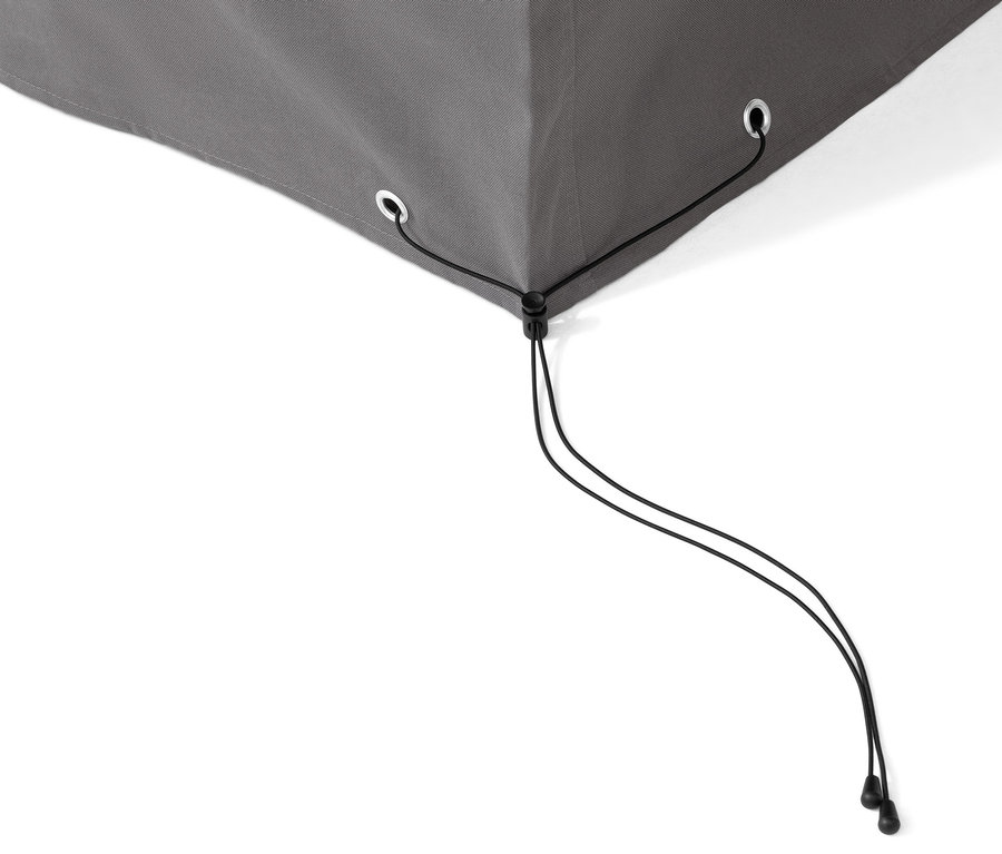 Roh sivého prémiového krytu na plážový kôš veľkosti XL/XXL so sťahovacou šnúrkou.