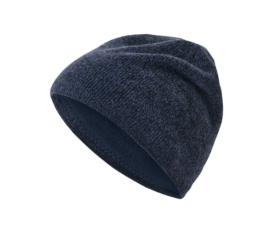 Tmavomodrá melírovaná pletená čiapka.