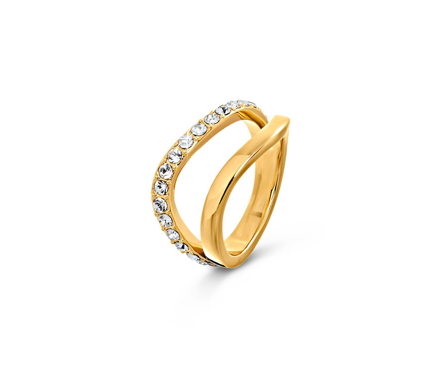 Zlatý prsteň dvojitá vlna s krištáľmi.