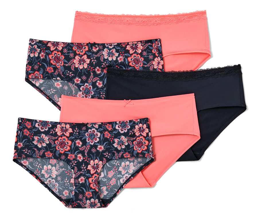 Päť kusov modrých nohavičiek.