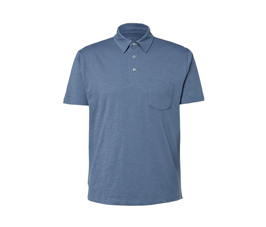 Svetlomodré melírované džersejové polotričko s krátkymi rukávmi a vreckom na hrudi.