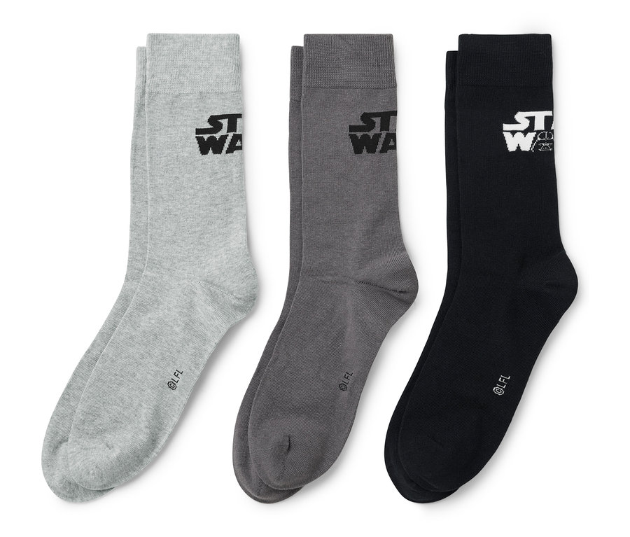 Tri páry ponožiek Star Wars: sivé, tmavosivé a čierne.