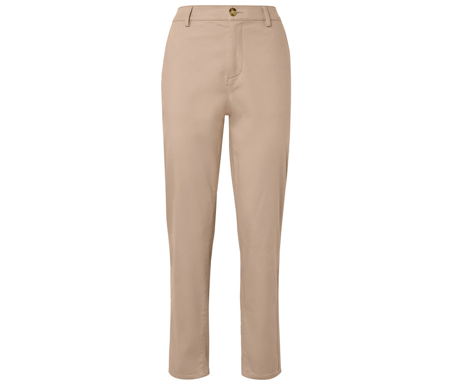 Béžové nohavice so zapínaním na gombík.