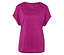 Detailný záber na melírované ružové športové tričko s véčkovým výstrihom.