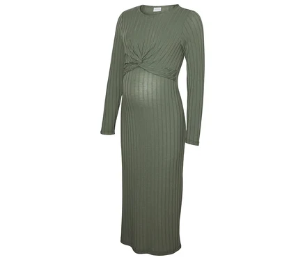 Olivovo zelené tehotenské šaty MAMALICIOUS MLLUCY JUNE LS JRS MIDI DRESS 2F.