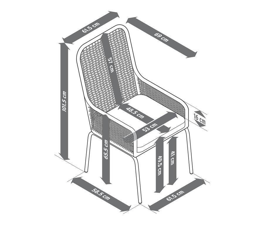 Rozmery stoličky s vysokým operadlom s textilným výpletom.