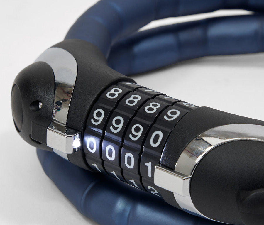 Modrý pancierový káblový zámok s LED s kombináciou "0000".