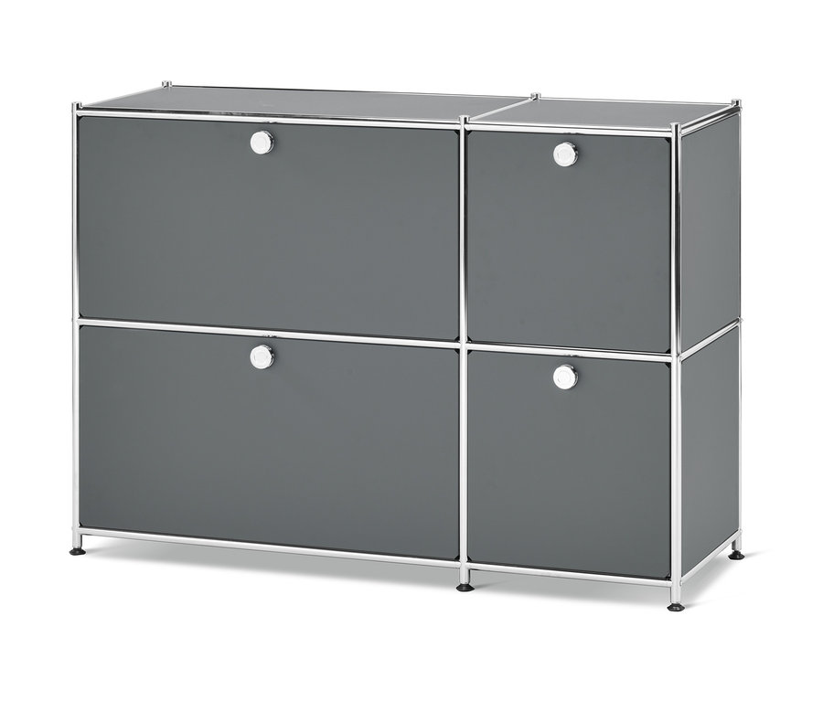 Sivá odkladacia skrinka »CN3« so 4 výklopnými dvierkami.