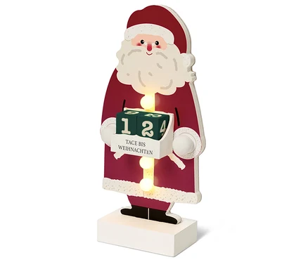 Drevená figúrka Santa Clausa s adventným kalendárom.