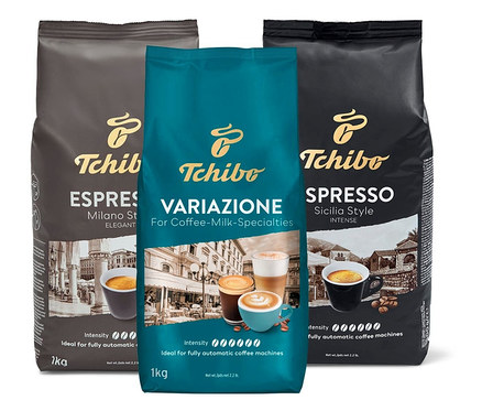 Tri balenia zrnkovej kávy Tchibo Ochutnávkový set 3 kg.